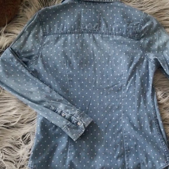 Chambray Polka Dot Long Sleeve Button Up - Picture 4 of 4